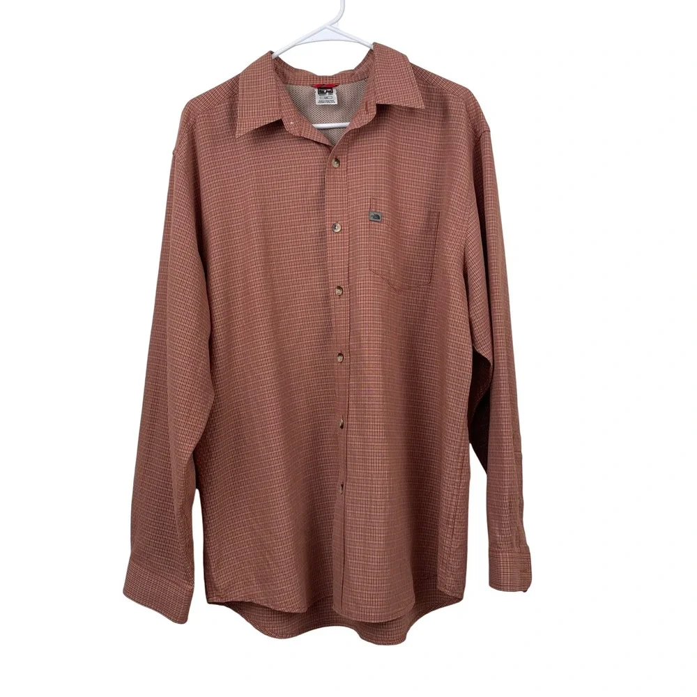 The North‎ Face Mens Large Burnt Orange Plaid Long Sleeve Button Down Shirt